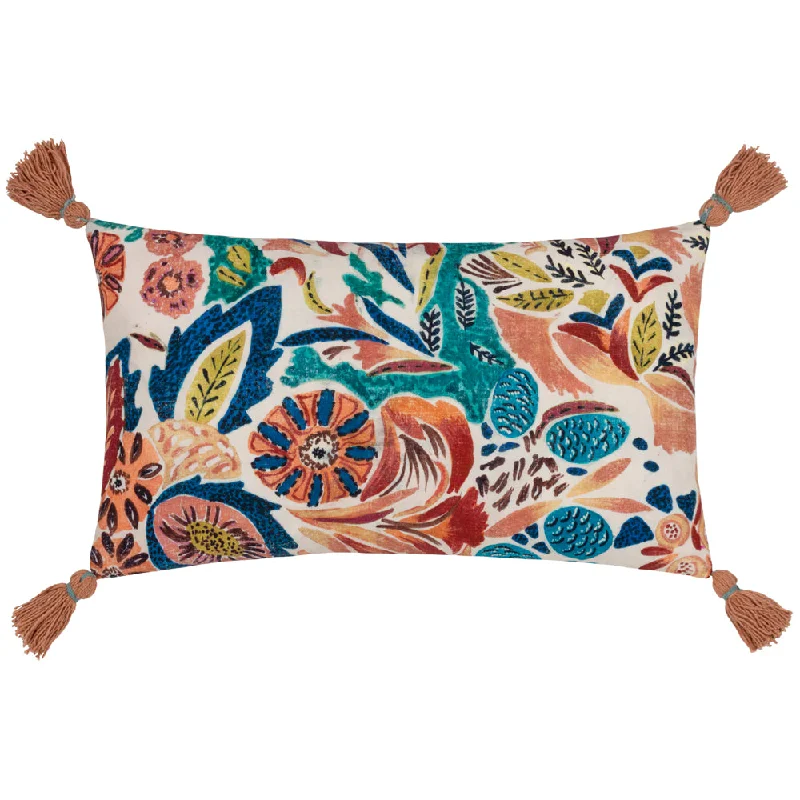 Aquess Floral Tasselled Cushion Coral