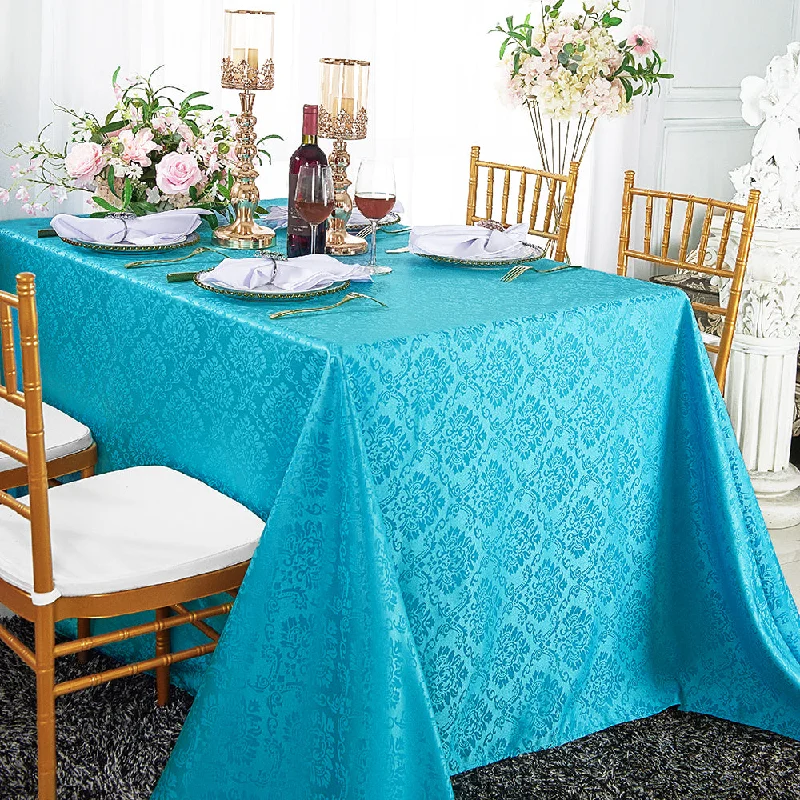 90"x156" Seamless Rectangular Marquis Damask Jacquard Polyester (220 GSM) Tablecloth - Turquoise (1pc)