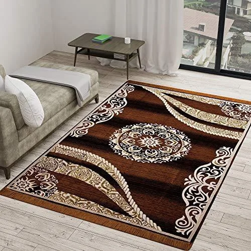 Vram 5D Designer Superfine Exclusive Velvet Carpet | Rug | Living Room | Bedroom | Hall | School | Temple | Bedside Runner | - |60" inch x 84" inch | 150 cm x 210 cm | 5 Feet x 7 Feet | - Camel-Brown