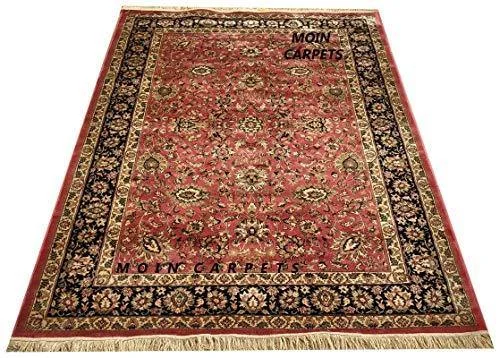 Moin Carpets Kashmiri Silk Carpets for Living Room and Home 9 x 12 Feet Pink and Black