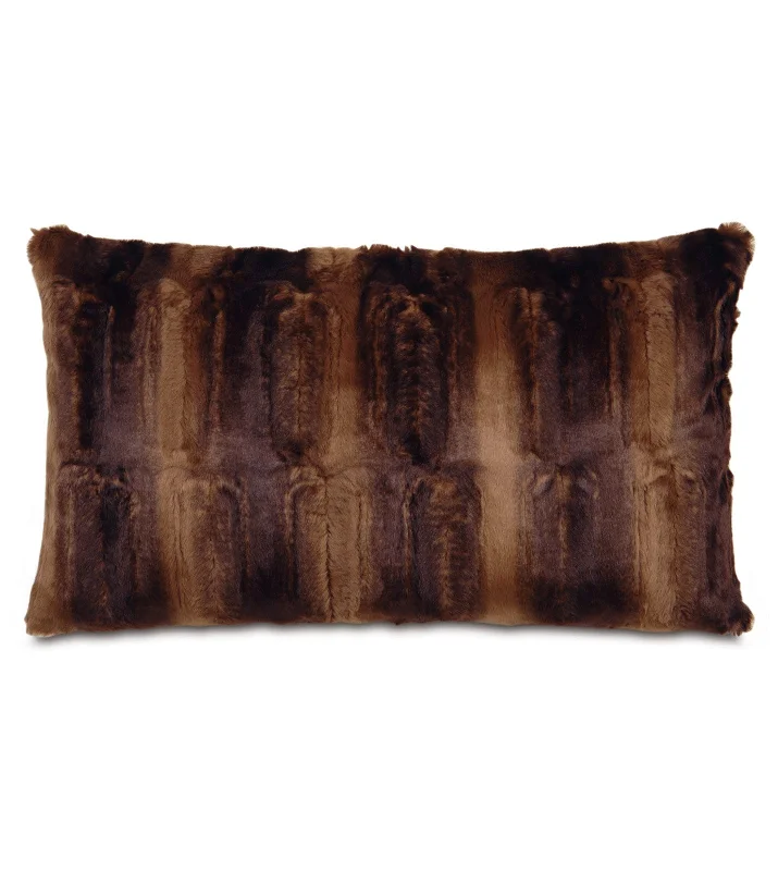 Sydney Faux Fur Lumbar Accent Pillow Cover in Chocolate 15x26