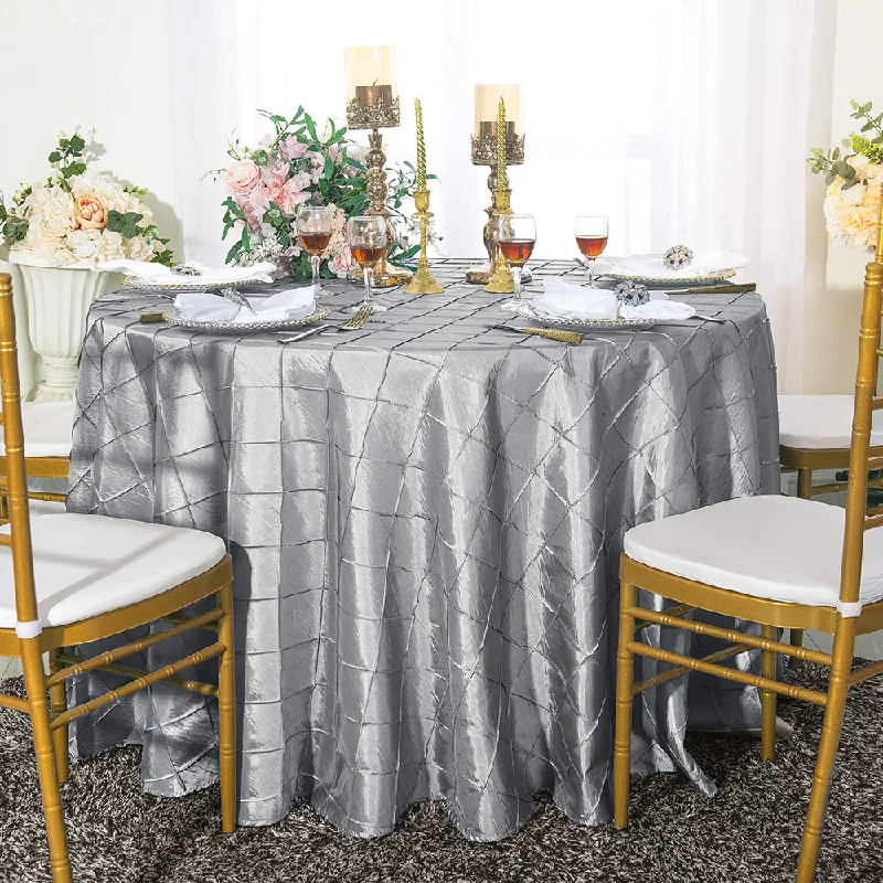 120" Seamless Round Pintuck Taffeta Tablecloth - Silver (1pc)