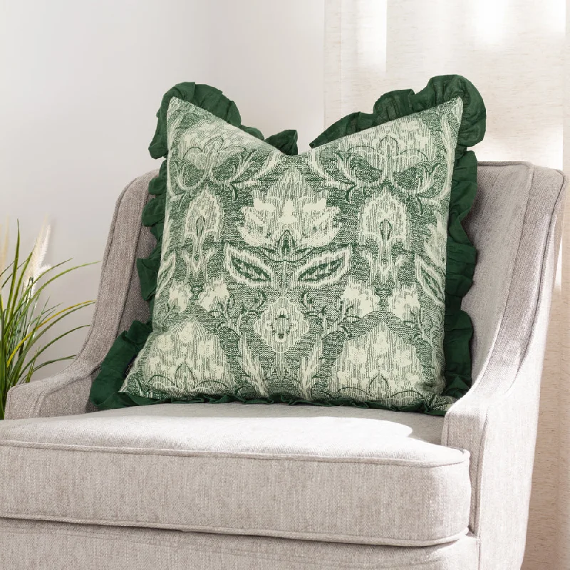 Kirkton Floral Pleat Fringe Cushion Bottle Green