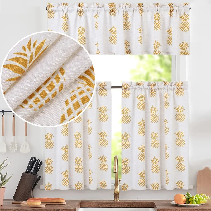 Pineapple Print Linen Blend Kitchen Tier Curtains and Valances