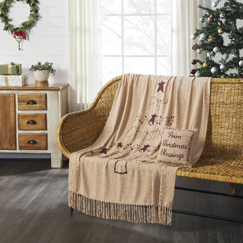 Gable Prim Christmas Blessings Woven Throw 60" x 50" Natural, Burgundy VHC Brands