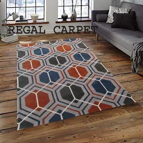 Regal Carpet Embossed Carved Handmade Tuffted Woollen Thick Geometrical Carpet for Living Room Bedroom Home Size 5 x 8 feet (150X240 cm) Charchole Grey Multi