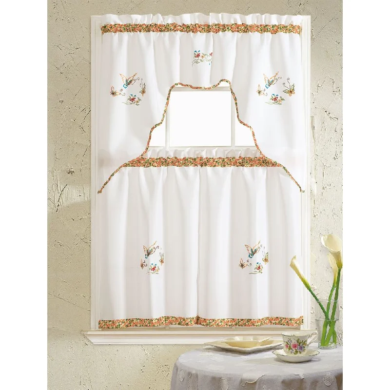 RT Designers Collection Grand Butterfly Embroidered Kitchen Curtain Tier Set