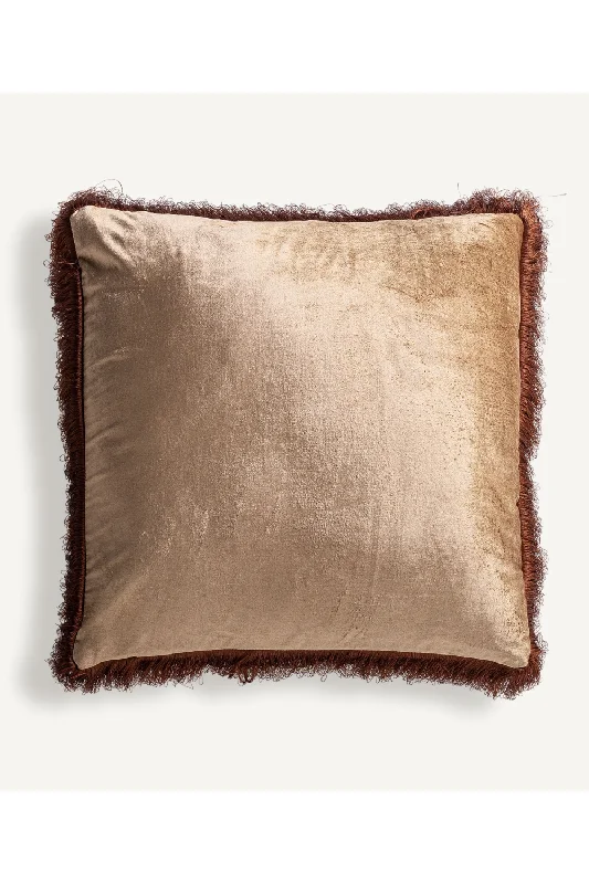 Beige Velvet Fringed Cushion | Vical Home Zaid