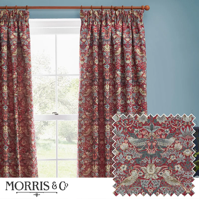 Strawberry Thief Jacquard Floral Pencil Pleat Curtains Berry