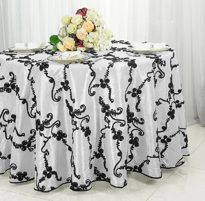 120" Seamless Round Ribbon Taffeta Tablecloth - White/Black (1pc)