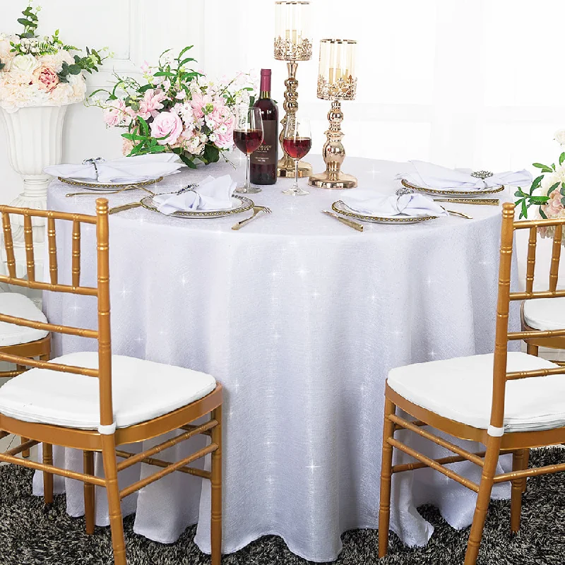 90" Seamless Round Sequin Paillette Poly Flax/Burlap Tablecloth - White (1pc)