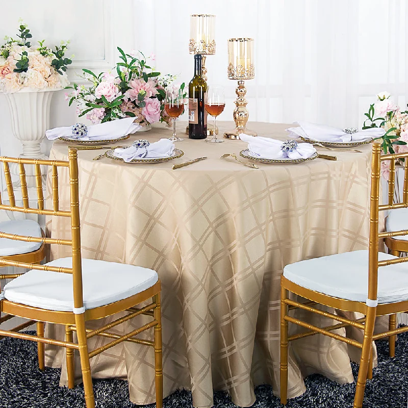 108" Seamless Round Plaid Jacquard Polyester (220 GSM) Tablecloth - Champagne (1pc)