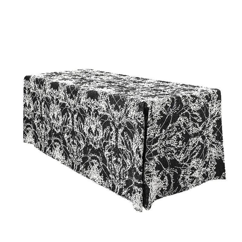 Leaf Branch Reversible Jacquard Tablecloth 90"x132" Rectangle  - Black