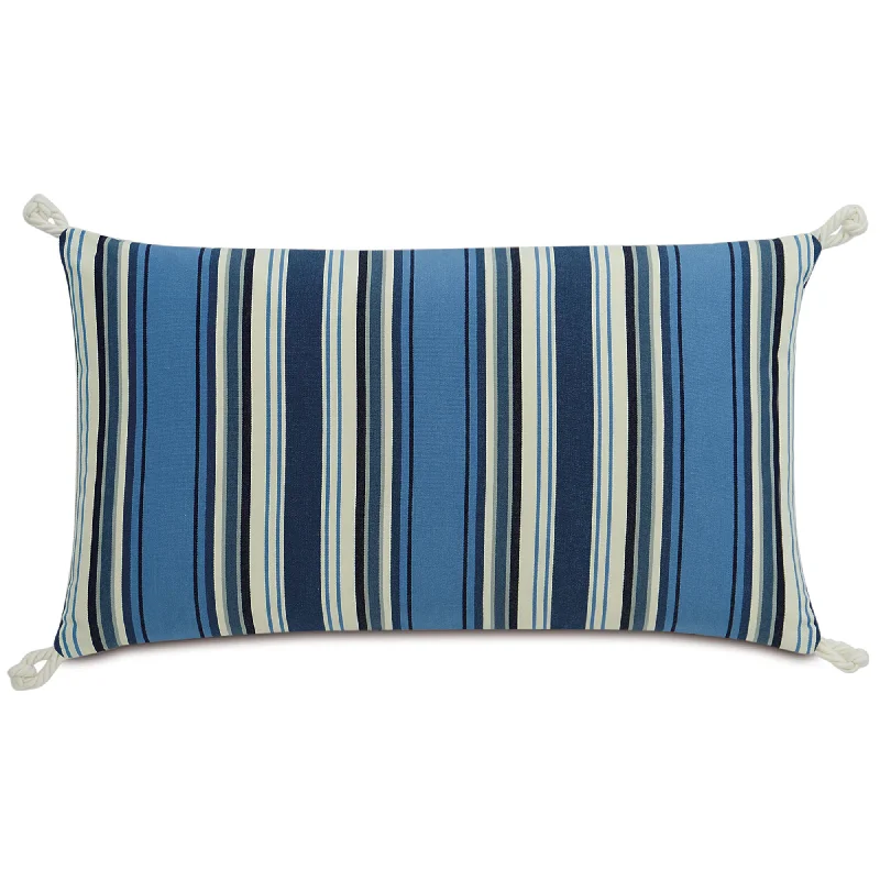 Blue and Ivory Sail Stripes Lumbar Pillow Cover 15x26