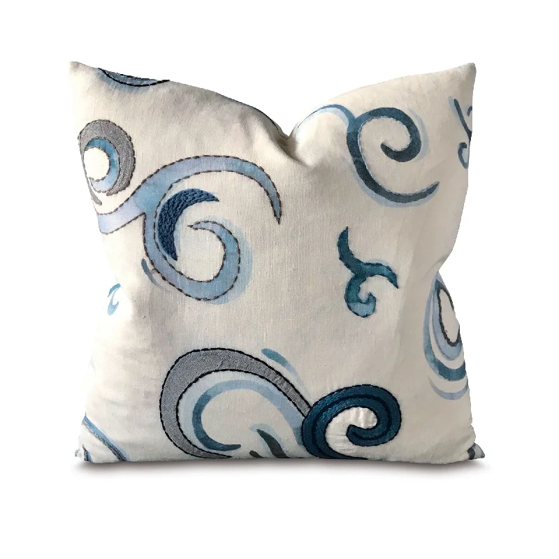 Blue and Ivory Geo Swirl Throw Pillow Cover 20x20