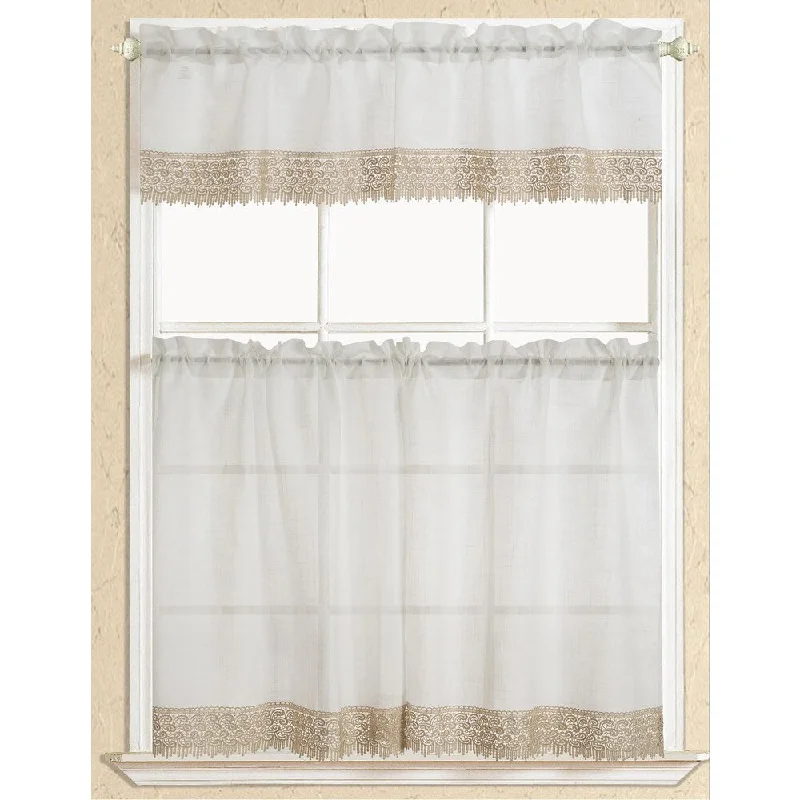 RT Designers Collection Evie Macrame Border Tier and Valance Kitchen Curtain Set