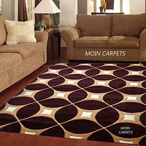 Moin Carpets Geometric Design Acrylic Wool Soft and Thick Carpet/Rug, 6 x 8 feet Carpet for Living Room/Home, (180 x 235 cms) Brown