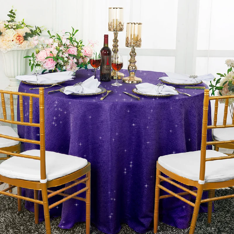 90" Seamless Round Sequin Paillette Poly Flax/Burlap Tablecloth - Regency Purple (1pc)