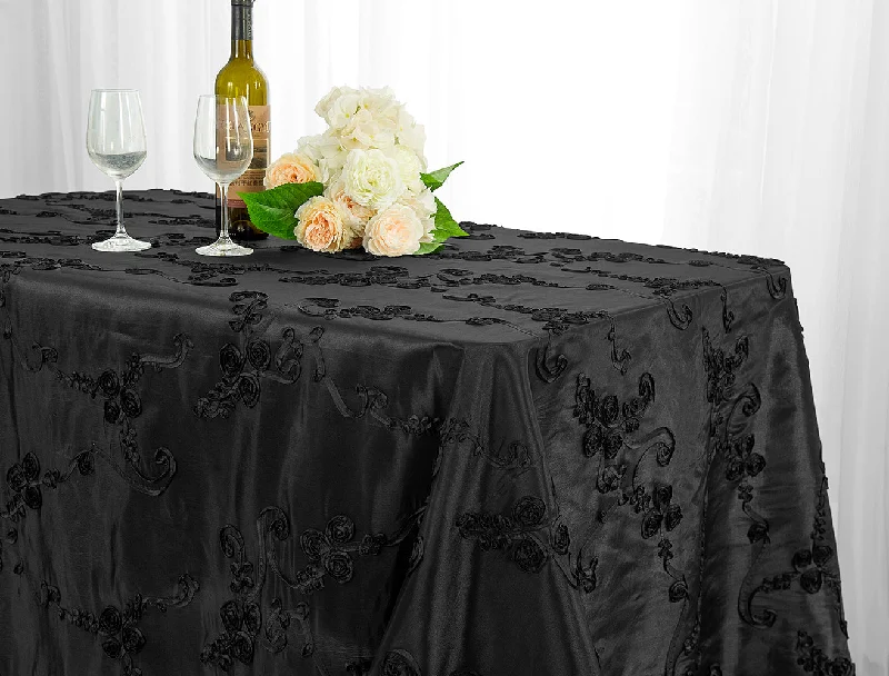 90"x132" Seamless Rectangular Ribbon Taffeta Tablecloth - Black (1pc)