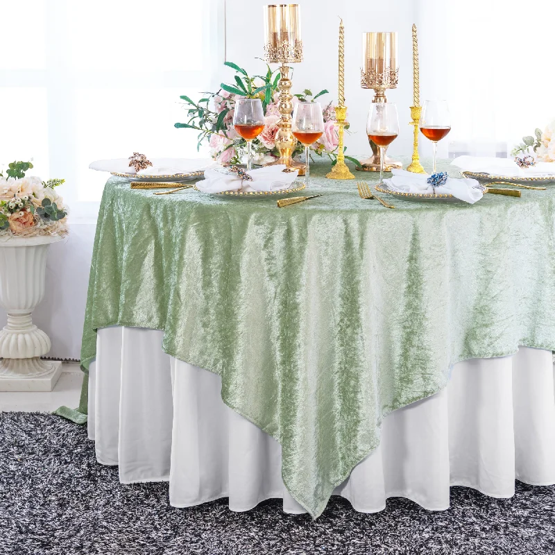 85"x85" Seamless Square Ice Crushed Velvet (200 GSM) Tablecloth/Table Overlay - Sage Green (1pc)