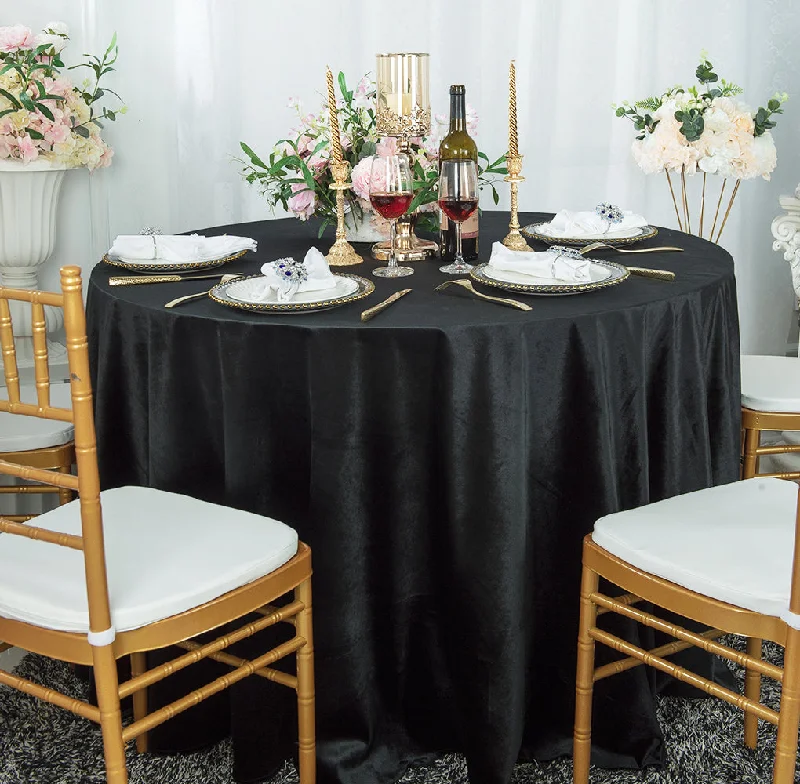 108" Round Seamless Italian Velvet Tablecloth - Black (1pc)