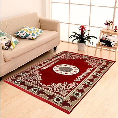 DAILZ Home Elite Ethnic Velvet Touch Abstract Chenille Carpet (55"x80")(Maroon)