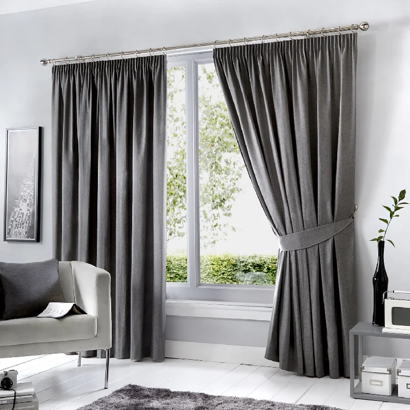 Dijon Charcoal Grey Blackout Thermal Pencil Pleat Curtains