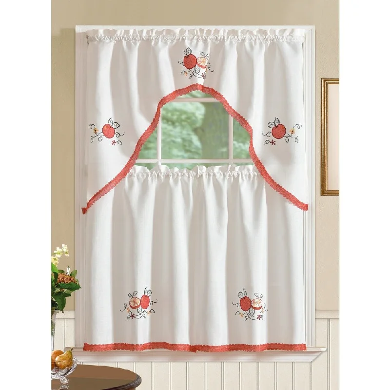 RT Designers Collection Regal Embroidered Tier and Valance Kitchen Curtain Tier Set