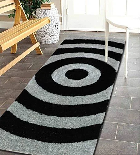 The Home Talk Modern Microfibre Polyester Shaggy Bedside Runner, Soft Rug for Bedroom Living Room Kitchen- 50x150 cm (Black Silver)