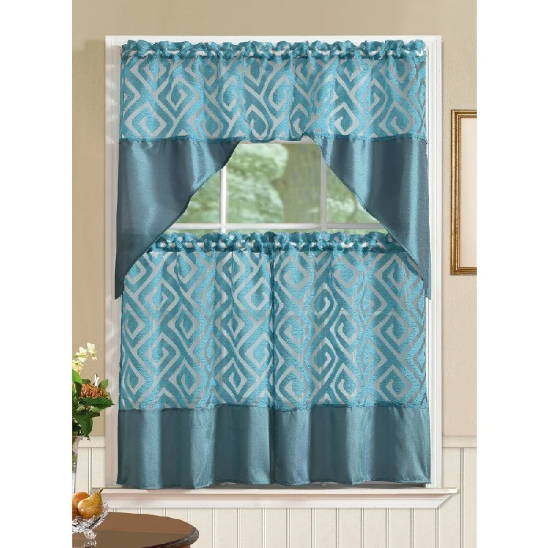 RT Designers Collection Riviera Printed Faux Silk Tier and Valance Kitchen Curtain Set