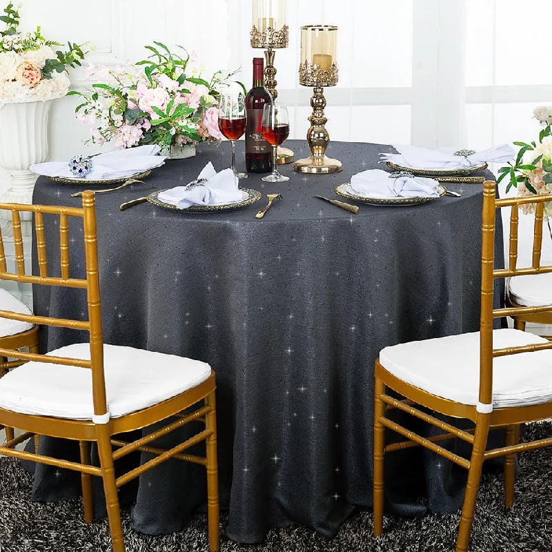 108" Seamless Round Sequin Paillette Poly Flax/Burlap Tablecloth - Pewter/Charcoal (1pc)