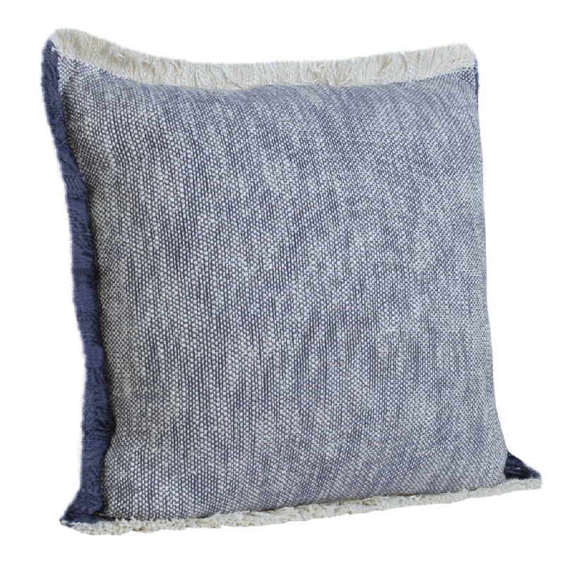 20" X 20" Blue And White 100% Cotton Geometric Zippered Pillow