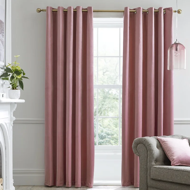 Montrose Blush Pink Velvet Blackout Thermal Coated Eyelet Curtains