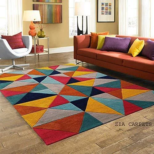 Zia Carpets Handmade Tuffted Pure Woollen Round Carpet for Living Room with 1.0" inch Thickness 5 X 7 Feet (150X210 cm) Multi