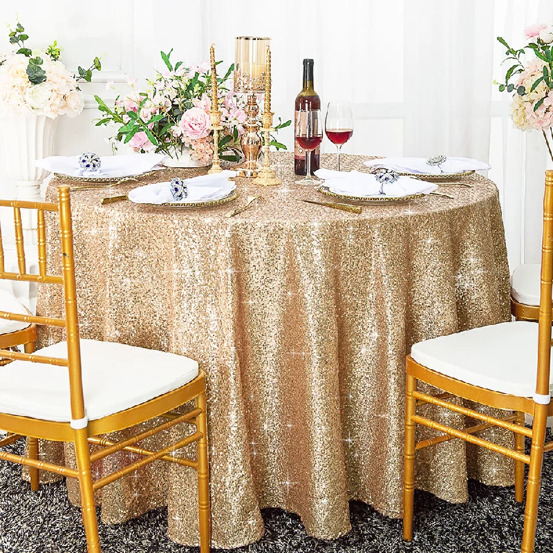 120" Seamless Round Sequin Taffeta Tablecloth - Champagne (1pc)