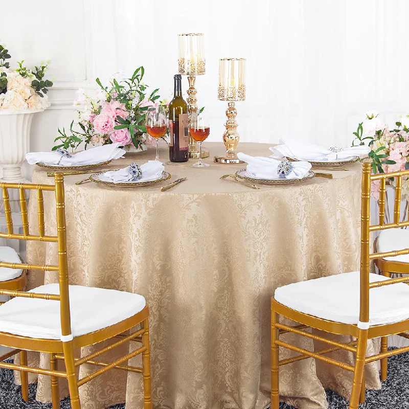 90" Seamless Round Floral Damask Jacquard Polyester (220 GSM) Tablecloth - Champagne (1pc)