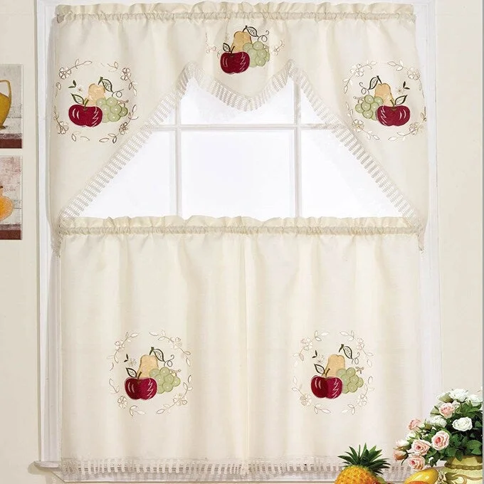 Jubilee Embroidered Swag Valance and Tier Kitchen Curtain Set