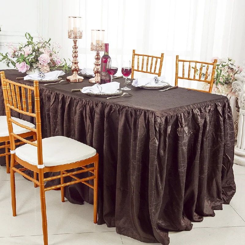 6 Ft Rectangular Ruffled Fitted Crushed Taffeta Tablecloth With Skirt - Chocolate (1pc)