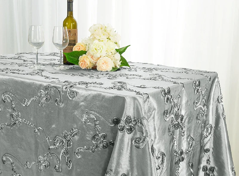 90"x156" Seamless Rectangular Ribbon Taffeta Tablecloth - Silver (1pc)