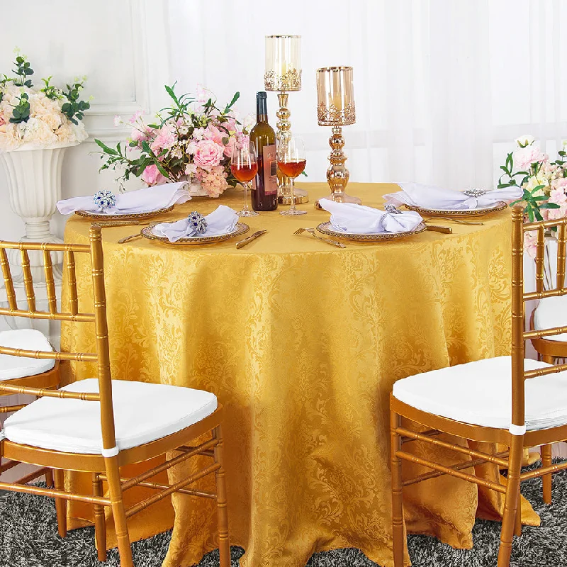 132" Seamless Round Floral Damask Jacquard Polyester (220 GSM) Tablecloth- Gold (1pc)