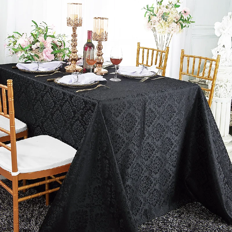 90"x156" Seamless Rectangular Marquis Damask Jacquard Polyester (220 GSM) Tablecloth - Black (1pc)