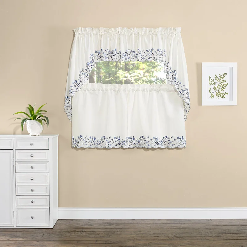 Blue Bloom Embroidered Curtains