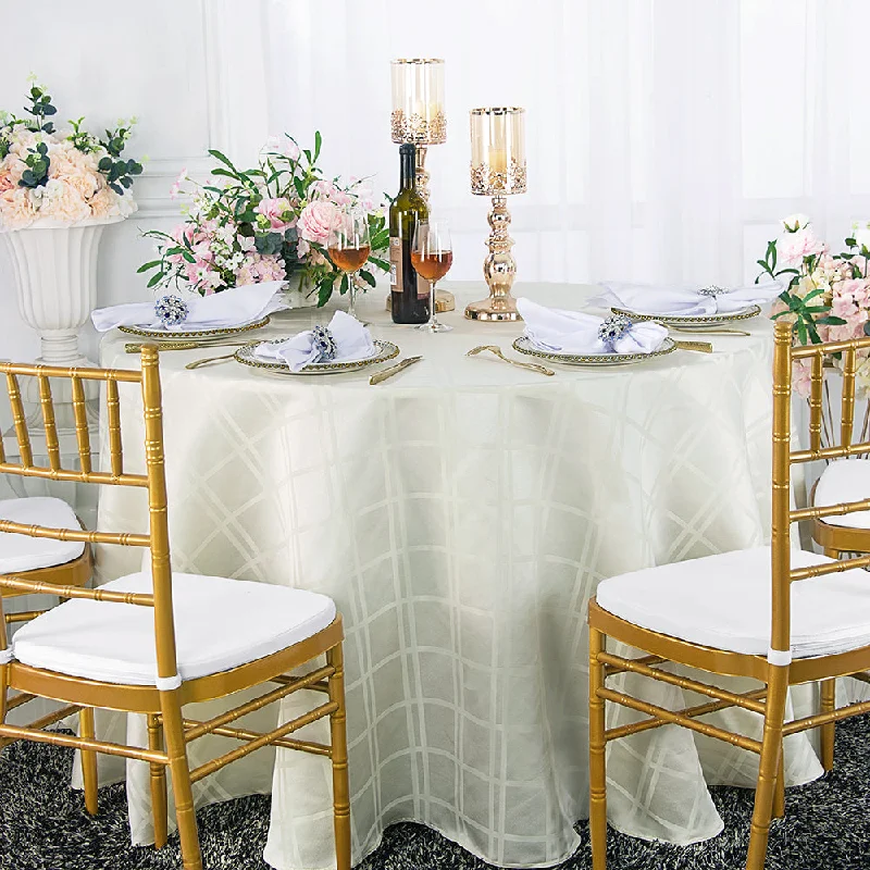 108" Seamless Round Plaid Jacquard Polyester (220 GSM) Tablecloth - Ivory (1pc)