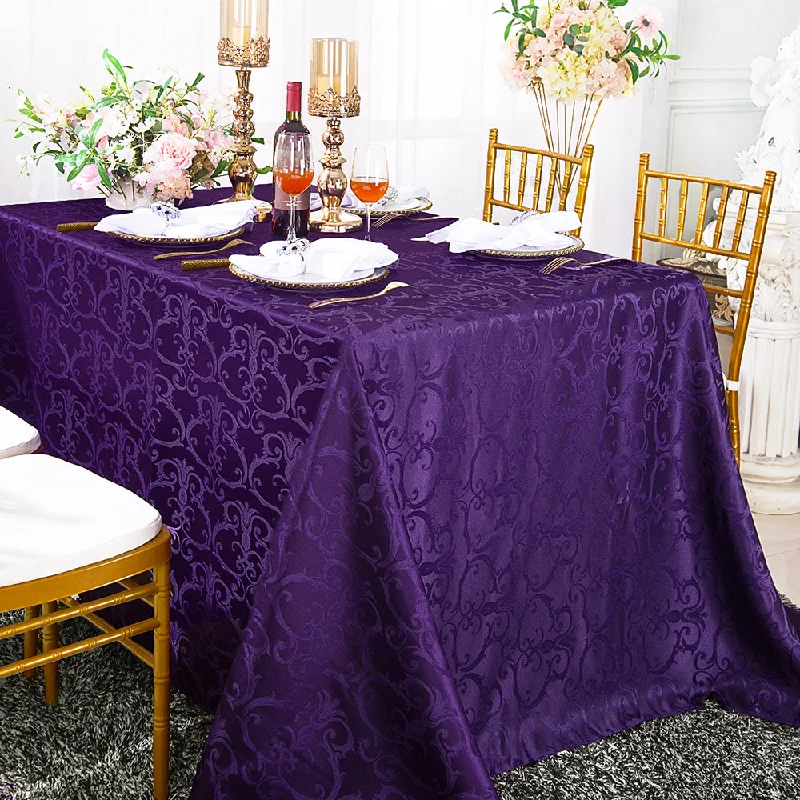 90"x156" Seamless Rectangular Versailles Chopin Damask Jacquard Polyester (220 GSM) Tablecloth - Eggplant (1pc)