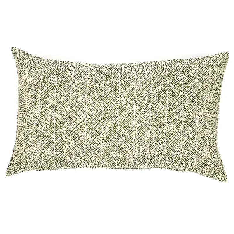 Green/Beige Greek Lumbar Pillow Cover 13x22