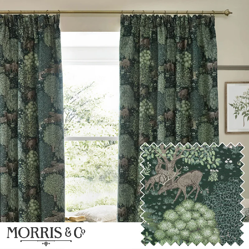 Brook Woodland Jacquard Pencil Pleat Curtains Forest Green