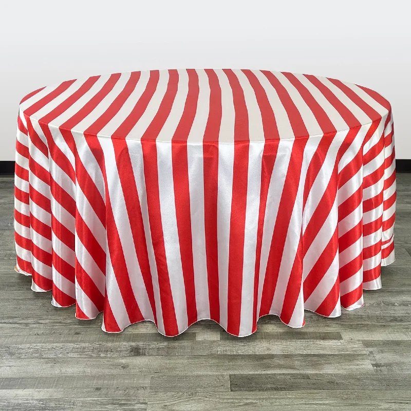 132 inch Satin Round Tablecloth Red and White Striped