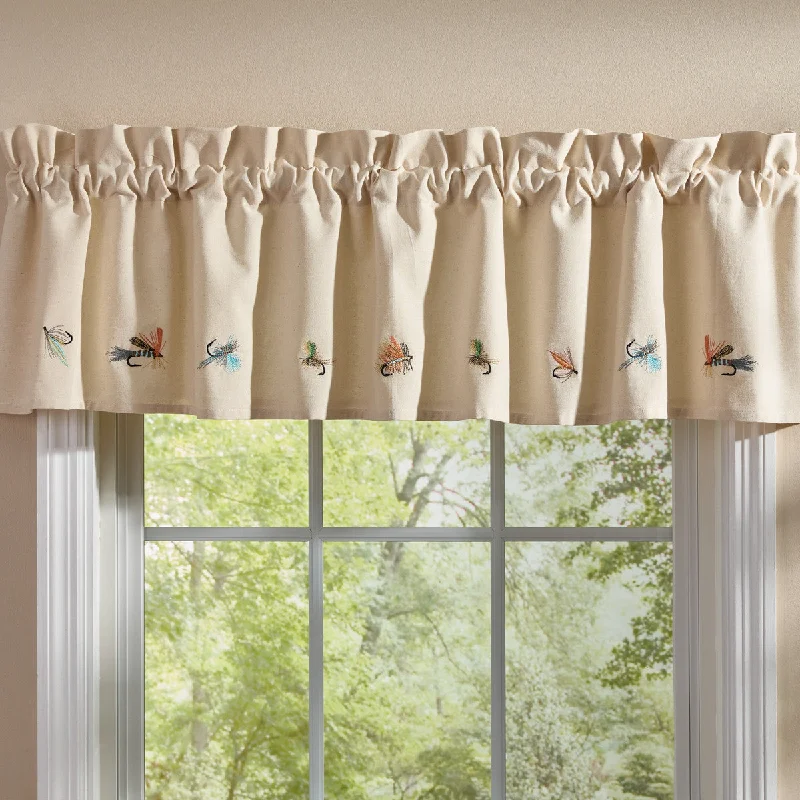 Fly Fishing Lined Embroidered Valance 14" L - Set of 2 Park designs