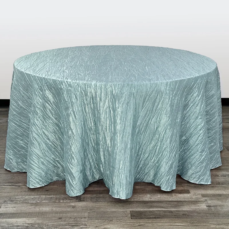 132 Inch Round Crinkle Taffeta Tablecloth Dusty Blue