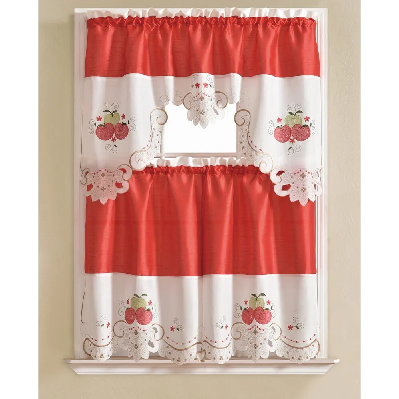 RT Designers Collection Noble Embroidered Tier and Valance Kitchen Curtain Tier Set